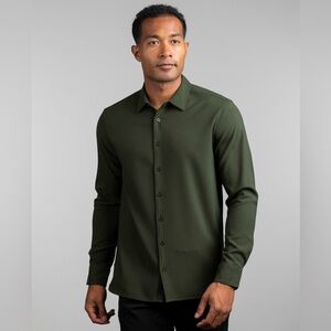 BYLT Shirt Mens Medium Dark Olive Green Vista Long Sleeve Button Up New NWT